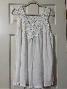Avenue white Crochet Yoke Tank Top